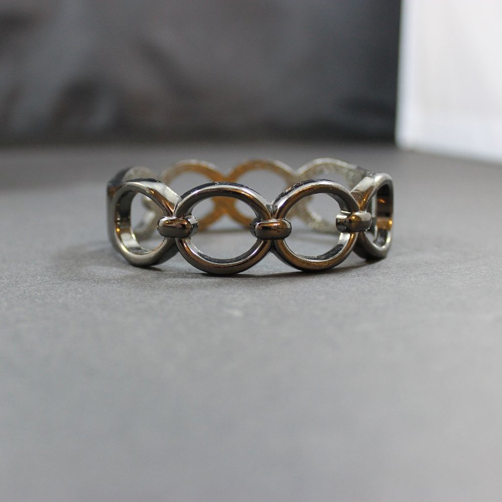 Gunmetal Gray Bracelet Hinged Open Work Ovals